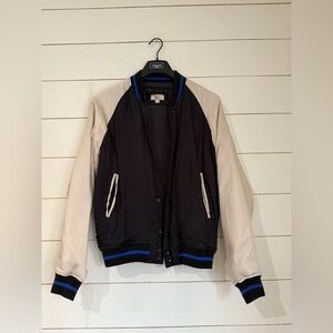 Wallace & Barnes Letterman Jacket Men  Black Off White Snap Front Primaloft